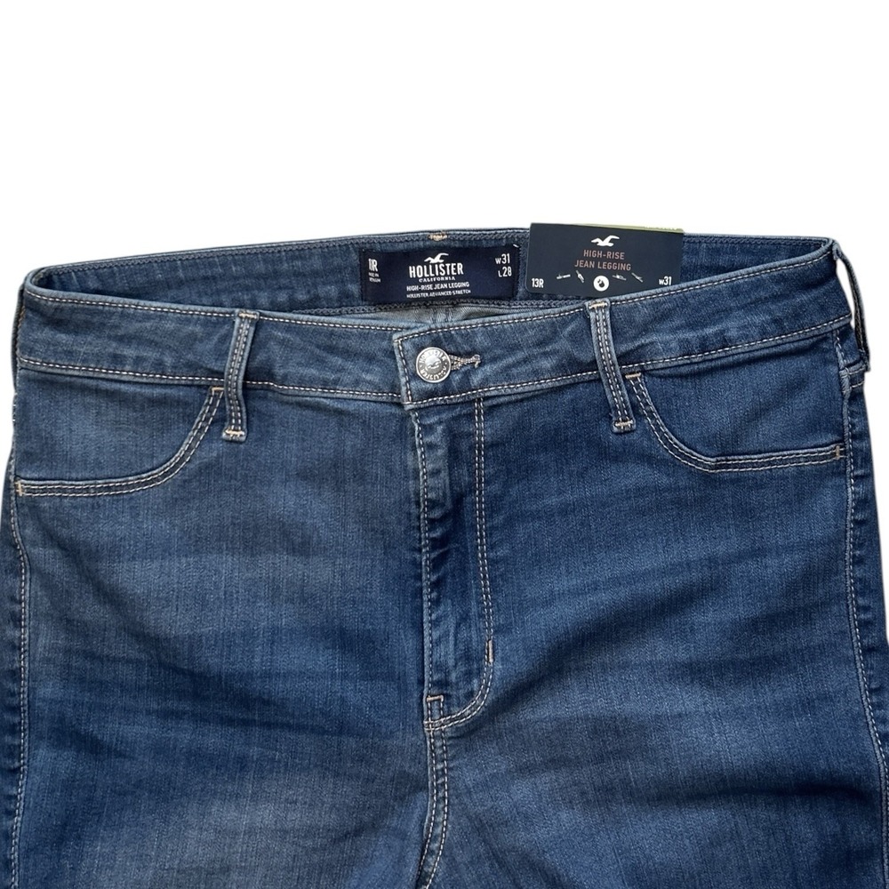 HOLLISTER High Rise Jean Legging sz 13R / W31 x L28 Dark Blue Distressed NWT - Picture 7 of 12
